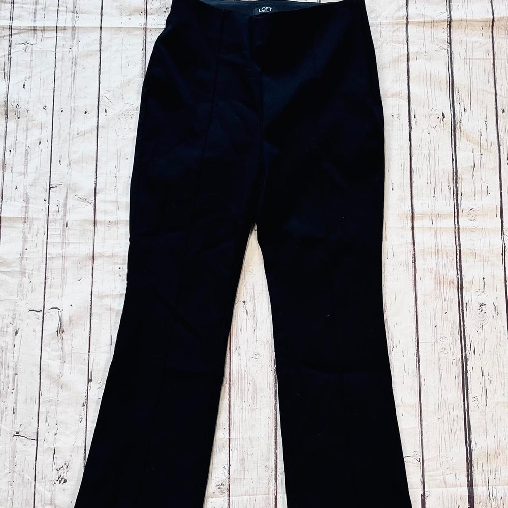 Womens Black High Waist Dress Straight Pants Size 2 Loft Petite Cropped Ankle...